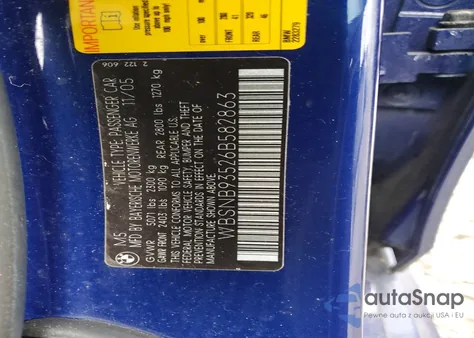 2006 BMW M5 from USA, damaged, VIN WBSNB93526B582863